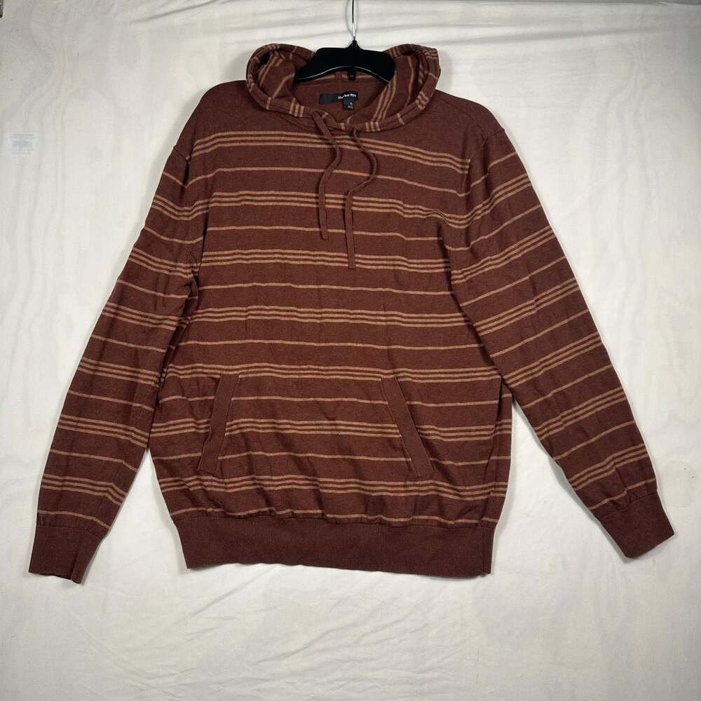 Hawker Rye Men's Brown Striped 100% Cotton Knit Pullover Hoodie XL